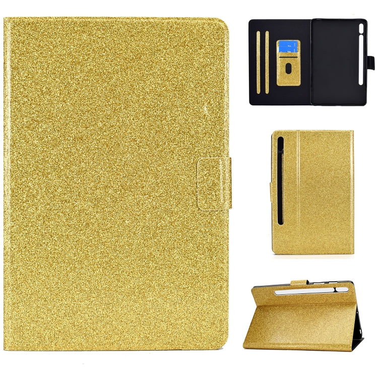 For Samsung Galaxy Tab S8 / S7 Varnish Glitter Powder Smart Leather Tablet Case(Yellow) by bashfashion