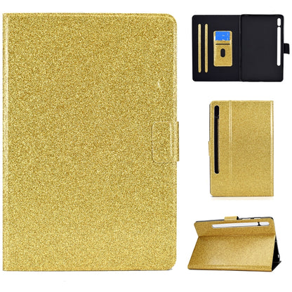 For Samsung Galaxy Tab S8 / S7 Varnish Glitter Powder Smart Leather Tablet Case(Yellow) by bashfashion