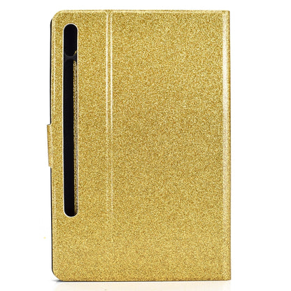 For Samsung Galaxy Tab S8 / S7 Varnish Glitter Powder Smart Leather Tablet Case(Yellow) by bashfashion
