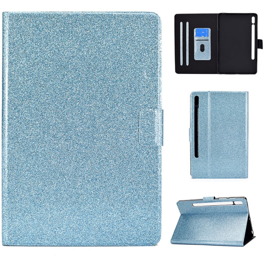 For Samsung Galaxy Tab S8 / S7 Varnish Glitter Powder Smart Leather Tablet Case(Blue) by bashfashion