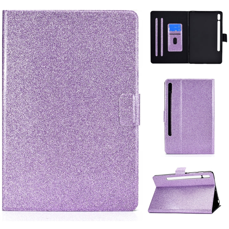 For Samsung Galaxy Tab S8 / S7 Varnish Glitter Powder Smart Leather Tablet Case(Purple) by bashfashion