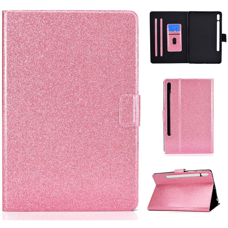 For Samsung Galaxy Tab S8 / S7 Varnish Glitter Powder Smart Leather Tablet Case(Pink) by bashfashion