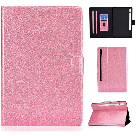 For Samsung Galaxy Tab S8 / S7 Varnish Glitter Powder Smart Leather Tablet Case(Pink) by bashfashion