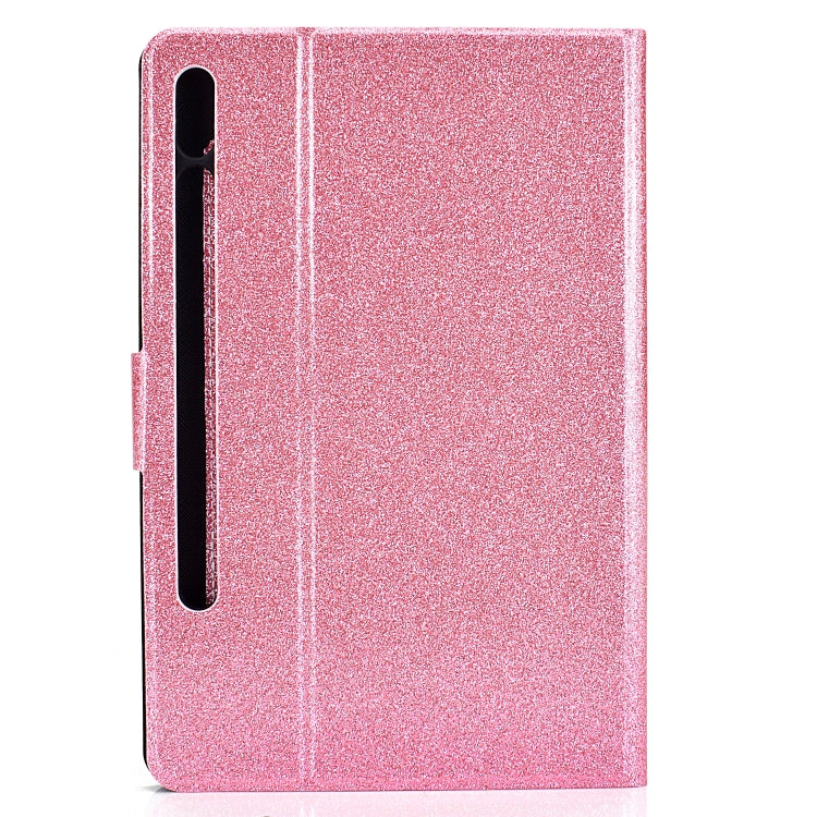 For Samsung Galaxy Tab S8 / S7 Varnish Glitter Powder Smart Leather Tablet Case(Pink) by bashfashion
