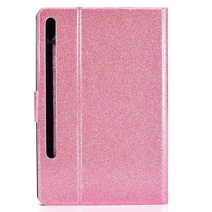 For Samsung Galaxy Tab S8 / S7 Varnish Glitter Powder Smart Leather Tablet Case(Pink) by bashfashion