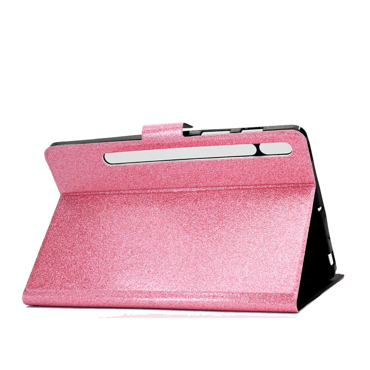 For Samsung Galaxy Tab S8 / S7 Varnish Glitter Powder Smart Leather Tablet Case(Pink) by bashfashion