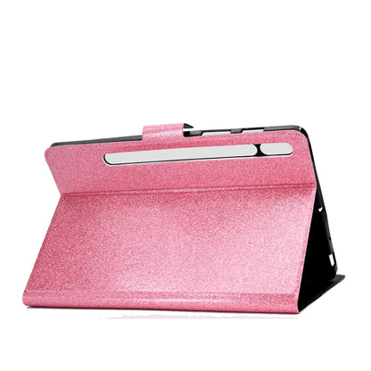 For Samsung Galaxy Tab S8 / S7 Varnish Glitter Powder Smart Leather Tablet Case(Pink) by bashfashion