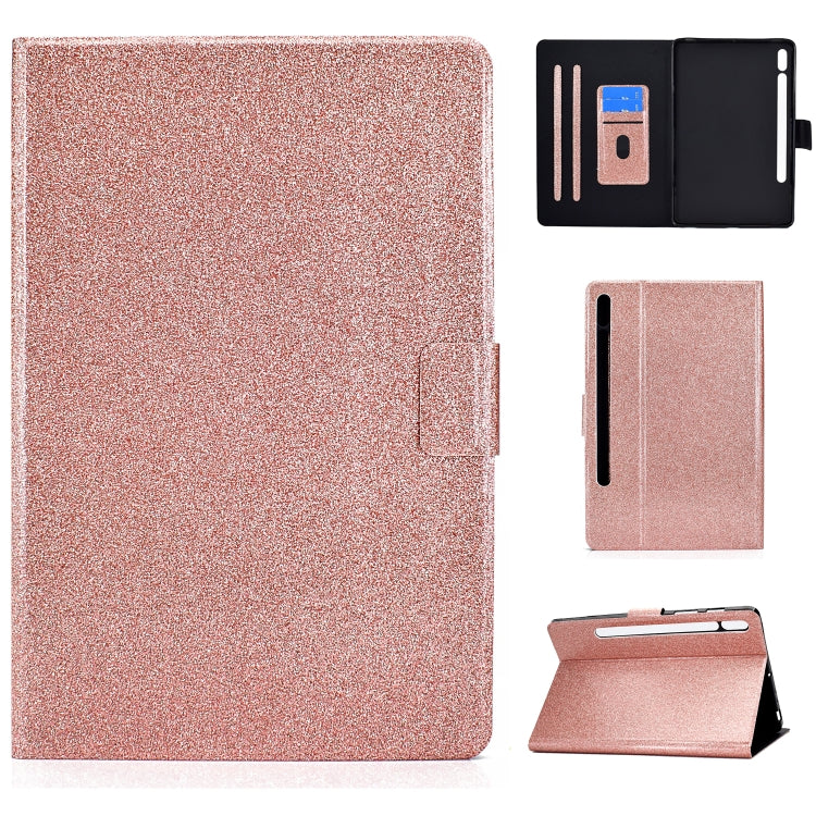 For Samsung Galaxy Tab S8 / S7 Varnish Glitter Powder Smart Leather Tablet Case(Rose Gold) by bashfashion
