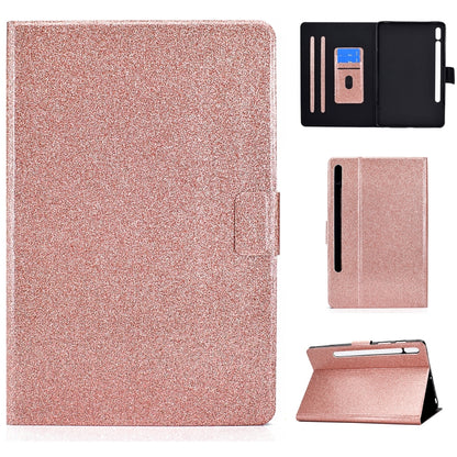 For Samsung Galaxy Tab S8 / S7 Varnish Glitter Powder Smart Leather Tablet Case(Rose Gold) by bashfashion