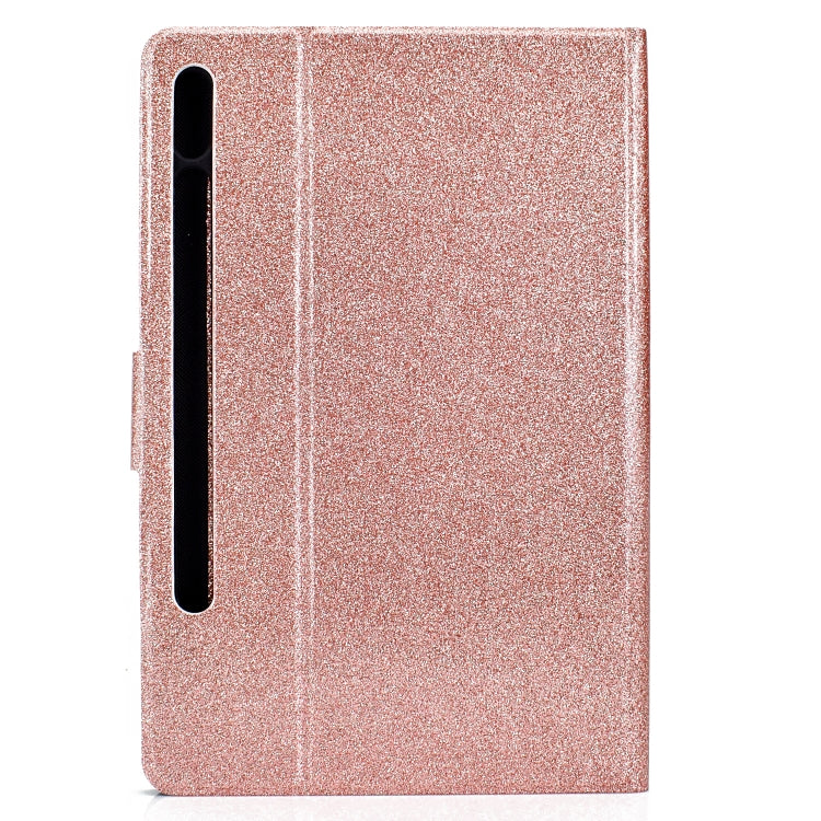 For Samsung Galaxy Tab S8 / S7 Varnish Glitter Powder Smart Leather Tablet Case(Rose Gold) by bashfashion