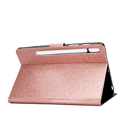 For Samsung Galaxy Tab S8 / S7 Varnish Glitter Powder Smart Leather Tablet Case(Rose Gold) by bashfashion