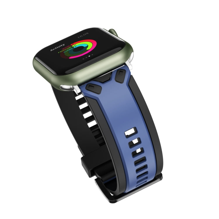 Two-Color Silicone Watch Band For Apple Watch Ultra 49mm&Watch Ultra 2 49mm / Series 9&8&7 45mm / SE 3&SE 2&6&SE&5&4 44mm / 3&2&1 42mm(Black Blue) by bashfashion