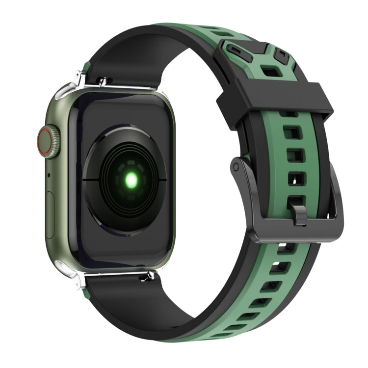 Two-Color Silicone Watch Band For Apple Watch Ultra 49mm&Watch Ultra 2 49mm / Series 9&8&7 45mm / SE 3&SE 2&6&SE&5&4 44mm / 3&2&1 42mm(Black Dark Green) by bashfashion