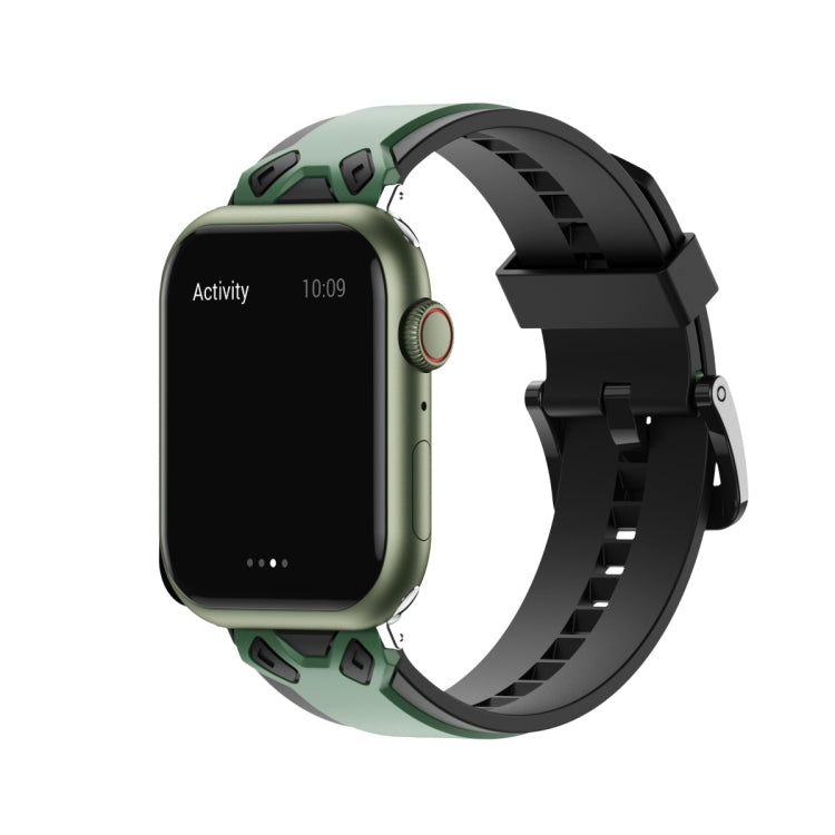 Two-Color Silicone Watch Band For Apple Watch Ultra 49mm&Watch Ultra 2 49mm / Series 9&8&7 45mm / SE 3&SE 2&6&SE&5&4 44mm / 3&2&1 42mm(Black Dark Green) by bashfashion