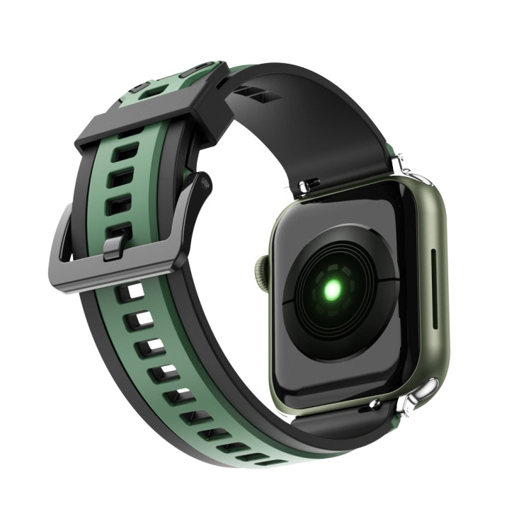 Two-Color Silicone Watch Band For Apple Watch Ultra 49mm&Watch Ultra 2 49mm / Series 9&8&7 45mm / SE 3&SE 2&6&SE&5&4 44mm / 3&2&1 42mm(Black Dark Green) by bashfashion
