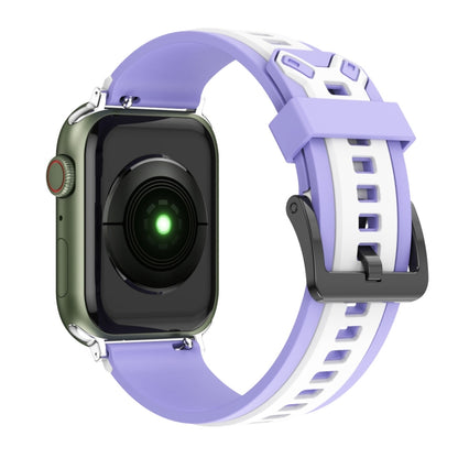 Two-Color Silicone Watch Band For Apple Watch Ultra 49mm&Watch Ultra 2 49mm / Series 9&8&7 45mm / SE 3&SE 2&6&SE&5&4 44mm / 3&2&1 42mm(Purple White) by bashfashion