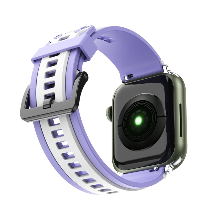 Two-Color Silicone Watch Band For Apple Watch Ultra 49mm&Watch Ultra 2 49mm / Series 9&8&7 45mm / SE 3&SE 2&6&SE&5&4 44mm / 3&2&1 42mm(Purple White) by bashfashion