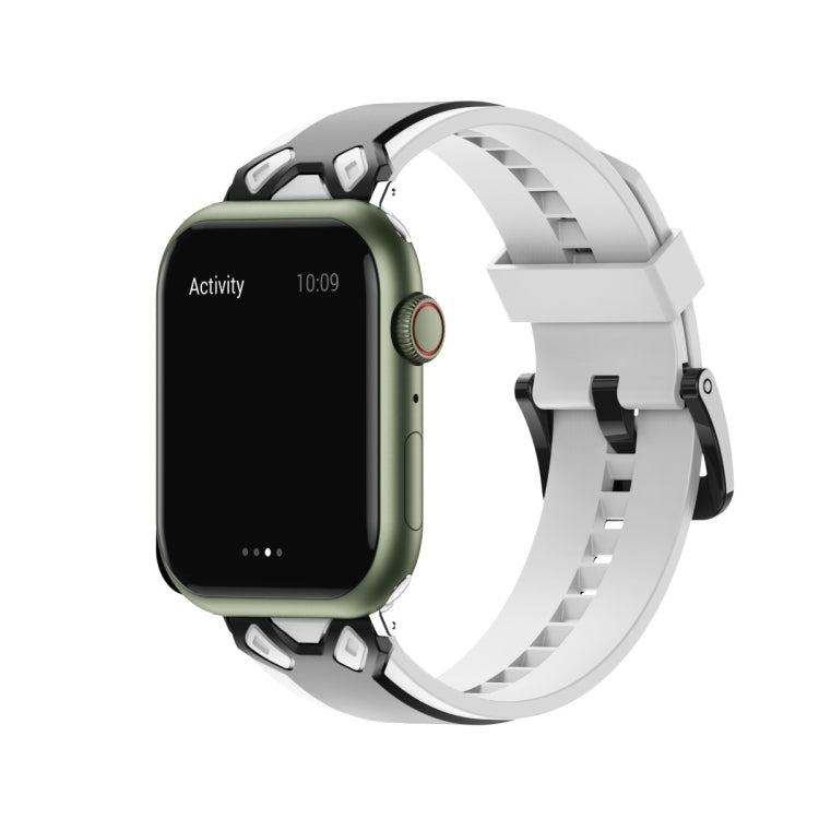 Two-Color Silicone Watch Band For Apple Watch Ultra 49mm&Watch Ultra 2 49mm / Series 9&8&7 45mm / SE 3&SE 2&6&SE&5&4 44mm / 3&2&1 42mm(White Black) by bashfashion