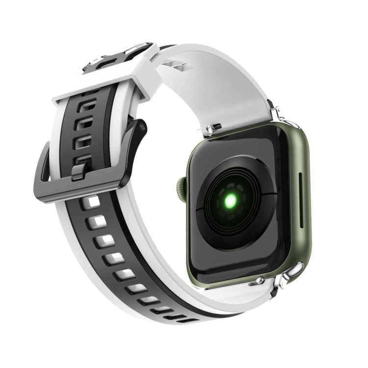 Two-Color Silicone Watch Band For Apple Watch Ultra 49mm&Watch Ultra 2 49mm / Series 9&8&7 45mm / SE 3&SE 2&6&SE&5&4 44mm / 3&2&1 42mm(White Black) by bashfashion