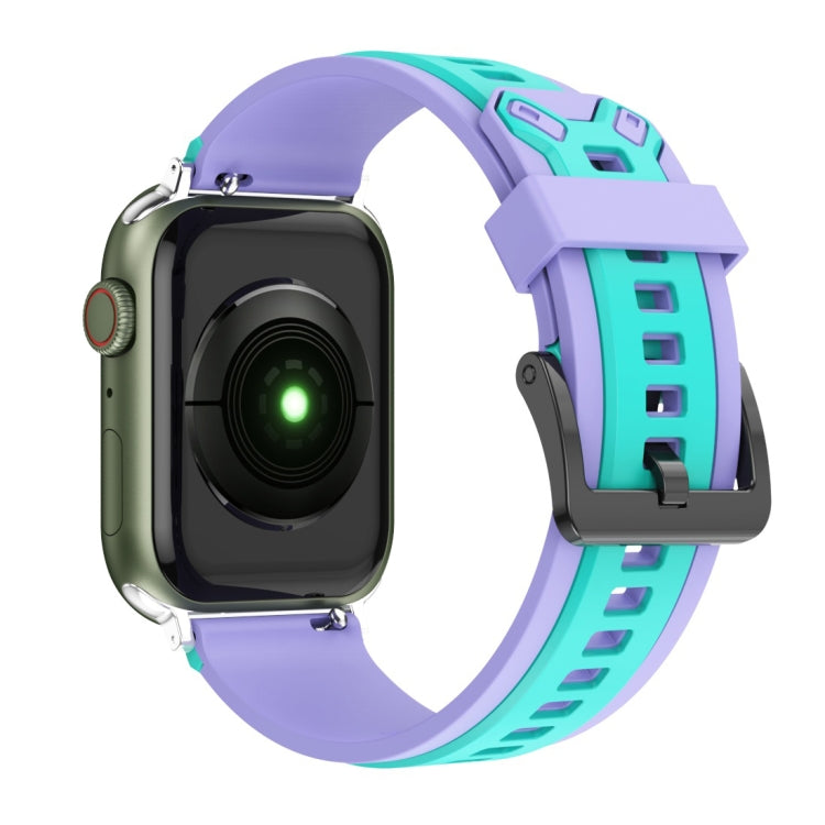 Two-Color Silicone Watch Band For Apple Watch Ultra 49mm&Watch Ultra 2 49mm / Series 9&8&7 45mm / SE 3&SE 2&6&SE&5&4 44mm / 3&2&1 42mm(Purple Mint Green) by bashfashion