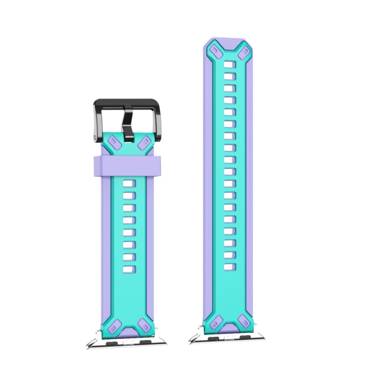 Two-Color Silicone Watch Band For Apple Watch Ultra 49mm&Watch Ultra 2 49mm / Series 9&8&7 45mm / SE 3&SE 2&6&SE&5&4 44mm / 3&2&1 42mm(Purple Mint Green) by bashfashion