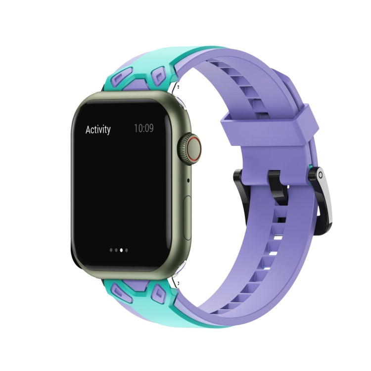 Two-Color Silicone Watch Band For Apple Watch Ultra 49mm&Watch Ultra 2 49mm / Series 9&8&7 45mm / SE 3&SE 2&6&SE&5&4 44mm / 3&2&1 42mm(Purple Mint Green) by bashfashion