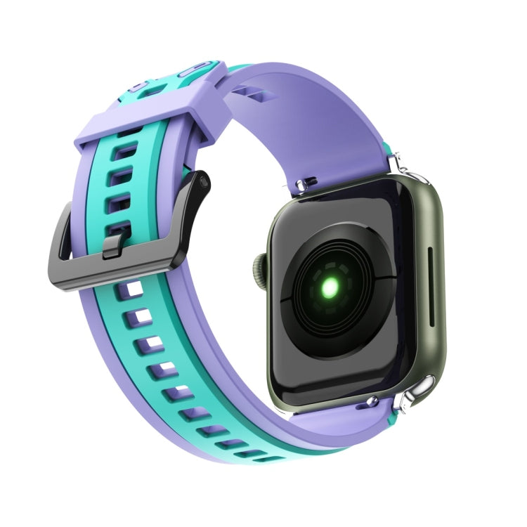 Two-Color Silicone Watch Band For Apple Watch Ultra 49mm&Watch Ultra 2 49mm / Series 9&8&7 45mm / SE 3&SE 2&6&SE&5&4 44mm / 3&2&1 42mm(Purple Mint Green) by bashfashion