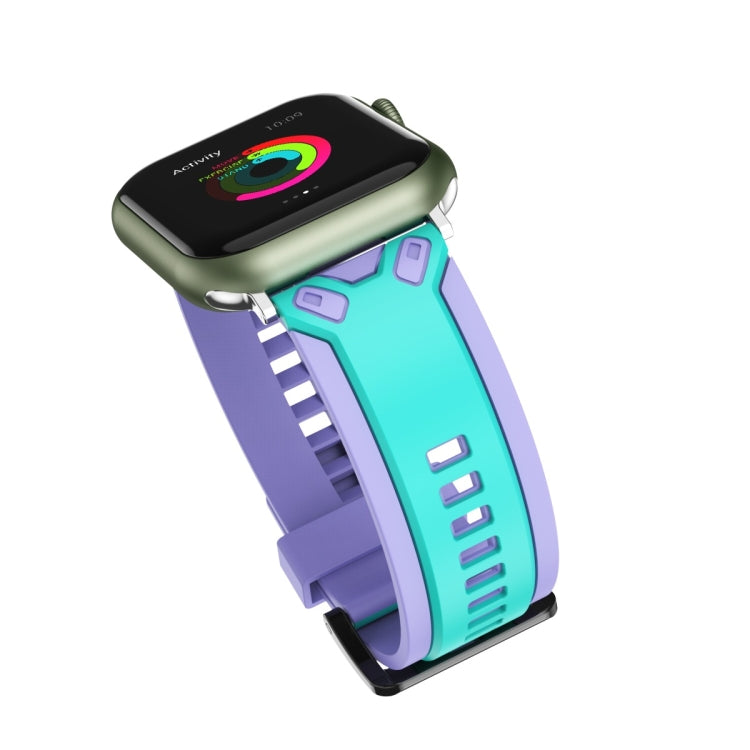 Two-Color Silicone Watch Band For Apple Watch Ultra 49mm&Watch Ultra 2 49mm / Series 9&8&7 45mm / SE 3&SE 2&6&SE&5&4 44mm / 3&2&1 42mm(Purple Mint Green) by bashfashion
