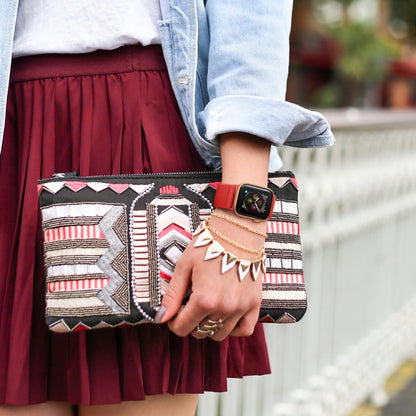 Polyester Nylon Watch Band For Apple Watch Ultra 49mm&Watch Ultra 2 49mm / Series 9&8&7 45mm / SE 3&SE 2&6&SE&5&4 44mm / 3&2&1 42mm(Watermelon Red) by bashfashion