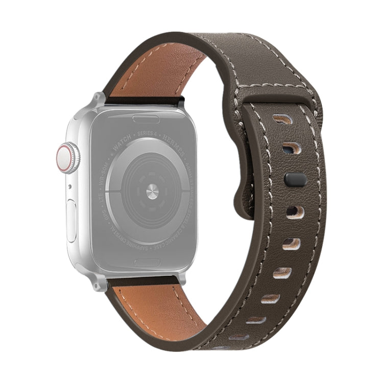 Butterfly Buckle Cowhide Leather Watch Band For Apple Watch Ultra 49mm&Watch Ultra 2 49mm / Series 9&8&7 45mm / SE 3&SE 2&6&SE&5&4 44mm / 3&2&1 42mm(Grey Brown) by bashfashion