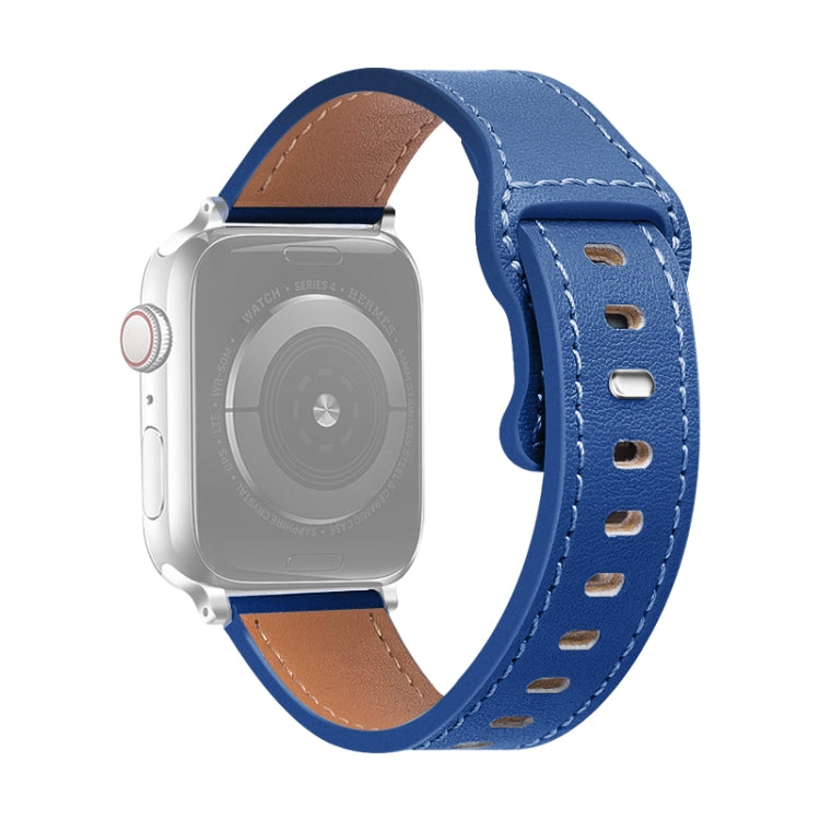 Butterfly Buckle Cowhide Leather Watch Band For Apple Watch Ultra 49mm&Watch Ultra 2 49mm / Series 9&8&7 45mm / SE 3&SE 2&6&SE&5&4 44mm / 3&2&1 42mm(Blue) by bashfashion