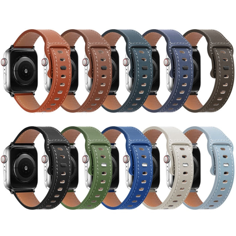 Butterfly Buckle Cowhide Leather Watch Band For Apple Watch Ultra 49mm&Watch Ultra 2 49mm / Series 9&8&7 45mm / SE 3&SE 2&6&SE&5&4 44mm / 3&2&1 42mm(Blue) by bashfashion