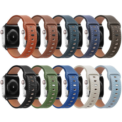 Butterfly Buckle Cowhide Leather Watch Band For Apple Watch Ultra 49mm&Watch Ultra 2 49mm / Series 9&8&7 45mm / SE 3&SE 2&6&SE&5&4 44mm / 3&2&1 42mm(Blue) by bashfashion