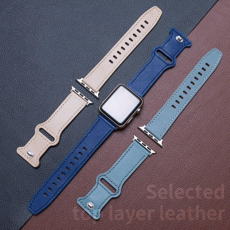 Butterfly Buckle Cowhide Leather Watch Band For Apple Watch Ultra 49mm&Watch Ultra 2 49mm / Series 9&8&7 45mm / SE 3&SE 2&6&SE&5&4 44mm / 3&2&1 42mm(Blue) by bashfashion