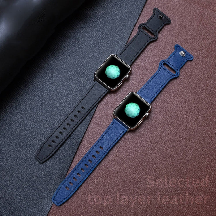 Butterfly Buckle Cowhide Leather Watch Band For Apple Watch Ultra 49mm&Watch Ultra 2 49mm / Series 9&8&7 45mm / SE 3&SE 2&6&SE&5&4 44mm / 3&2&1 42mm(Blue) by bashfashion