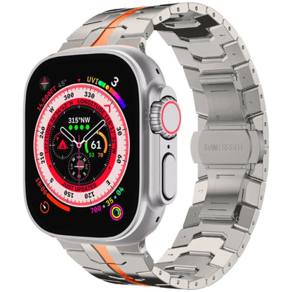Steel Watch Band For Apple Watch Series 9&8&7 41mm / SE 3&SE 2&6&SE&5&4 40mm / 3&2&1 38mm(Silver Orange) by bashfashion