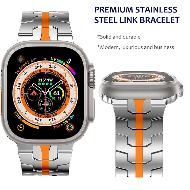 Steel Watch Band For Apple Watch Series 9&8&7 41mm / SE 3&SE 2&6&SE&5&4 40mm / 3&2&1 38mm(Silver Orange) by bashfashion