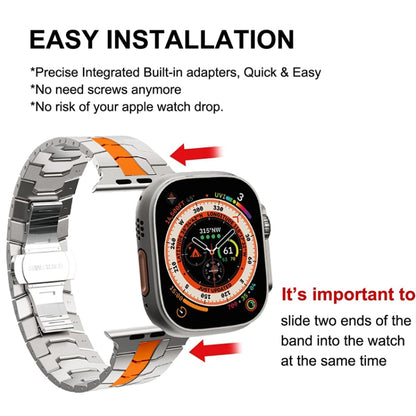 Steel Watch Band For Apple Watch Series 9&8&7 41mm / SE 3&SE 2&6&SE&5&4 40mm / 3&2&1 38mm(Silver Orange) by bashfashion