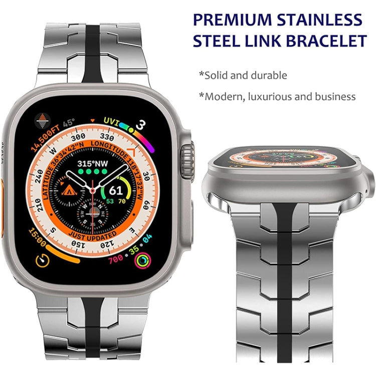 Steel Watch Band For Apple Watch Series 9&8&7 41mm / SE 3&SE 2&6&SE&5&4 40mm / 3&2&1 38mm(Silver Black) by bashfashion