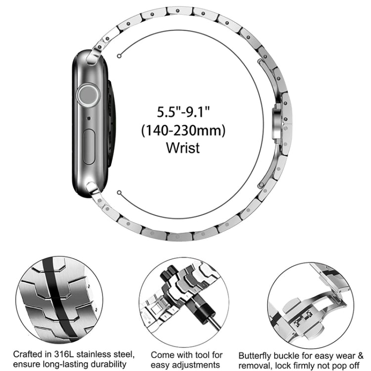 Steel Watch Band For Apple Watch Series 9&8&7 41mm / SE 3&SE 2&6&SE&5&4 40mm / 3&2&1 38mm(Silver Black) by bashfashion