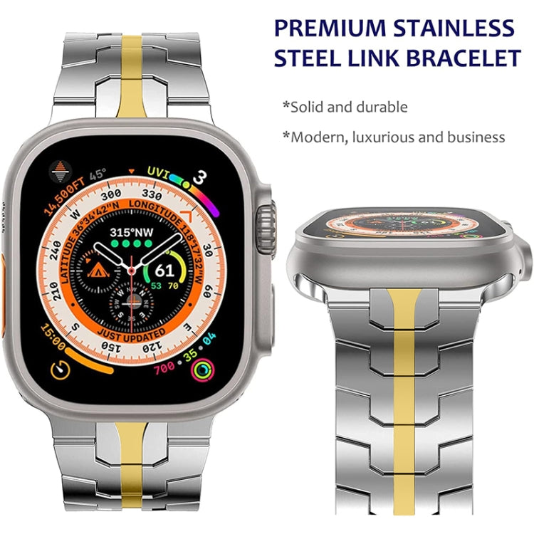 Steel Watch Band For Apple Watch Ultra 49mm&Watch Ultra 2 49mm / Series 9&8&7 45mm / SE 3&SE 2&6&SE&5&4 44mm / 3&2&1 42mm(Silver Gold) by bashfashion