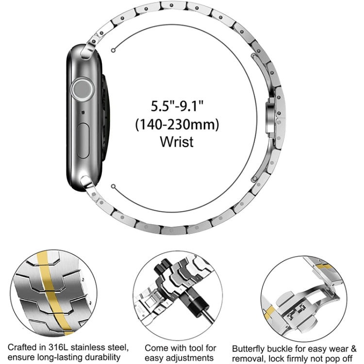 Steel Watch Band For Apple Watch Ultra 49mm&Watch Ultra 2 49mm / Series 9&8&7 45mm / SE 3&SE 2&6&SE&5&4 44mm / 3&2&1 42mm(Silver Gold) by bashfashion