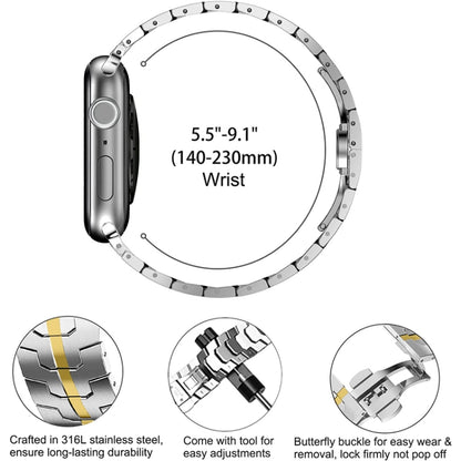 Steel Watch Band For Apple Watch Ultra 49mm&Watch Ultra 2 49mm / Series 9&8&7 45mm / SE 3&SE 2&6&SE&5&4 44mm / 3&2&1 42mm(Silver Gold) by bashfashion
