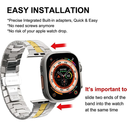 Steel Watch Band For Apple Watch Ultra 49mm&Watch Ultra 2 49mm / Series 9&8&7 45mm / SE 3&SE 2&6&SE&5&4 44mm / 3&2&1 42mm(Silver Gold) by bashfashion