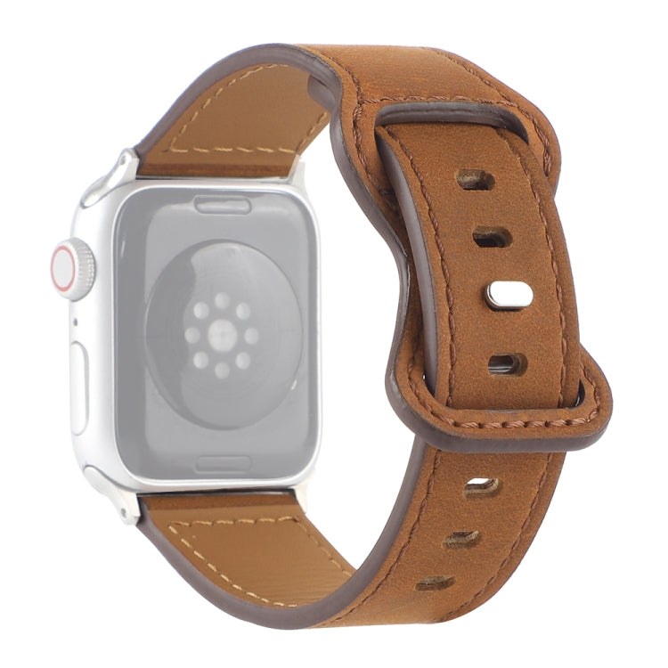 Crazy Horse Leather Butterfly Buckle Watch Band For Apple Watch Ultra 49mm&Watch Ultra 2 49mm / Series 9&8&7 45mm / SE 3&SE 2&6&SE&5&4 44mm / 3&2&1 42mm(Brown) by bashfashion