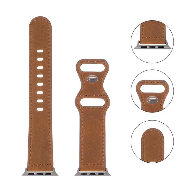 Crazy Horse Leather Butterfly Buckle Watch Band For Apple Watch Ultra 49mm&Watch Ultra 2 49mm / Series 9&8&7 45mm / SE 3&SE 2&6&SE&5&4 44mm / 3&2&1 42mm(Brown) by bashfashion
