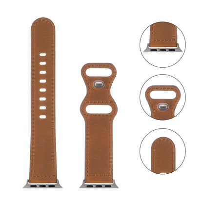 Crazy Horse Leather Butterfly Buckle Watch Band For Apple Watch Ultra 49mm&Watch Ultra 2 49mm / Series 9&8&7 45mm / SE 3&SE 2&6&SE&5&4 44mm / 3&2&1 42mm(Brown) by bashfashion
