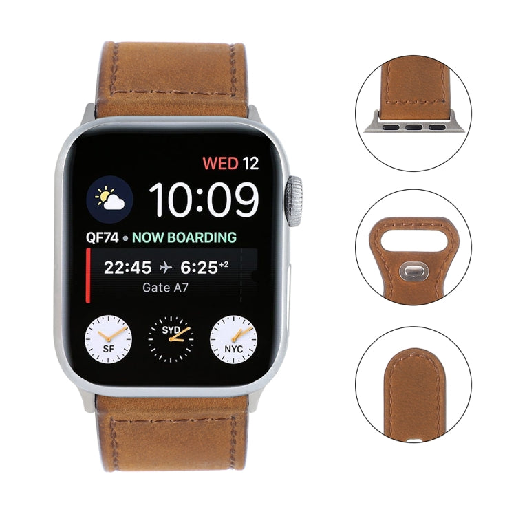 Crazy Horse Leather Butterfly Buckle Watch Band For Apple Watch Ultra 49mm&Watch Ultra 2 49mm / Series 9&8&7 45mm / SE 3&SE 2&6&SE&5&4 44mm / 3&2&1 42mm(Brown) by bashfashion