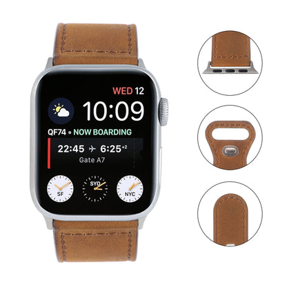 Crazy Horse Leather Butterfly Buckle Watch Band For Apple Watch Ultra 49mm&Watch Ultra 2 49mm / Series 9&8&7 45mm / SE 3&SE 2&6&SE&5&4 44mm / 3&2&1 42mm(Brown) by bashfashion