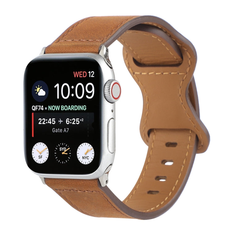 Crazy Horse Leather Butterfly Buckle Watch Band For Apple Watch Ultra 49mm&Watch Ultra 2 49mm / Series 9&8&7 45mm / SE 3&SE 2&6&SE&5&4 44mm / 3&2&1 42mm(Brown) by bashfashion